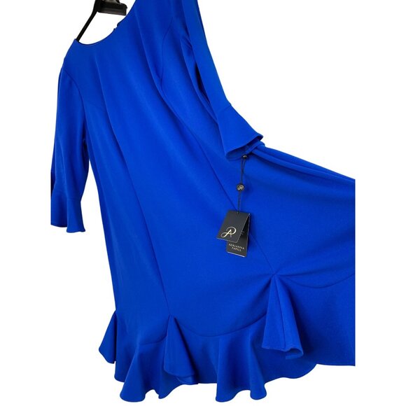 Adrianna Papell Blue Knit Crepe Ruffled Sheath Dress Size 18W NWT - Picture 2 of 13